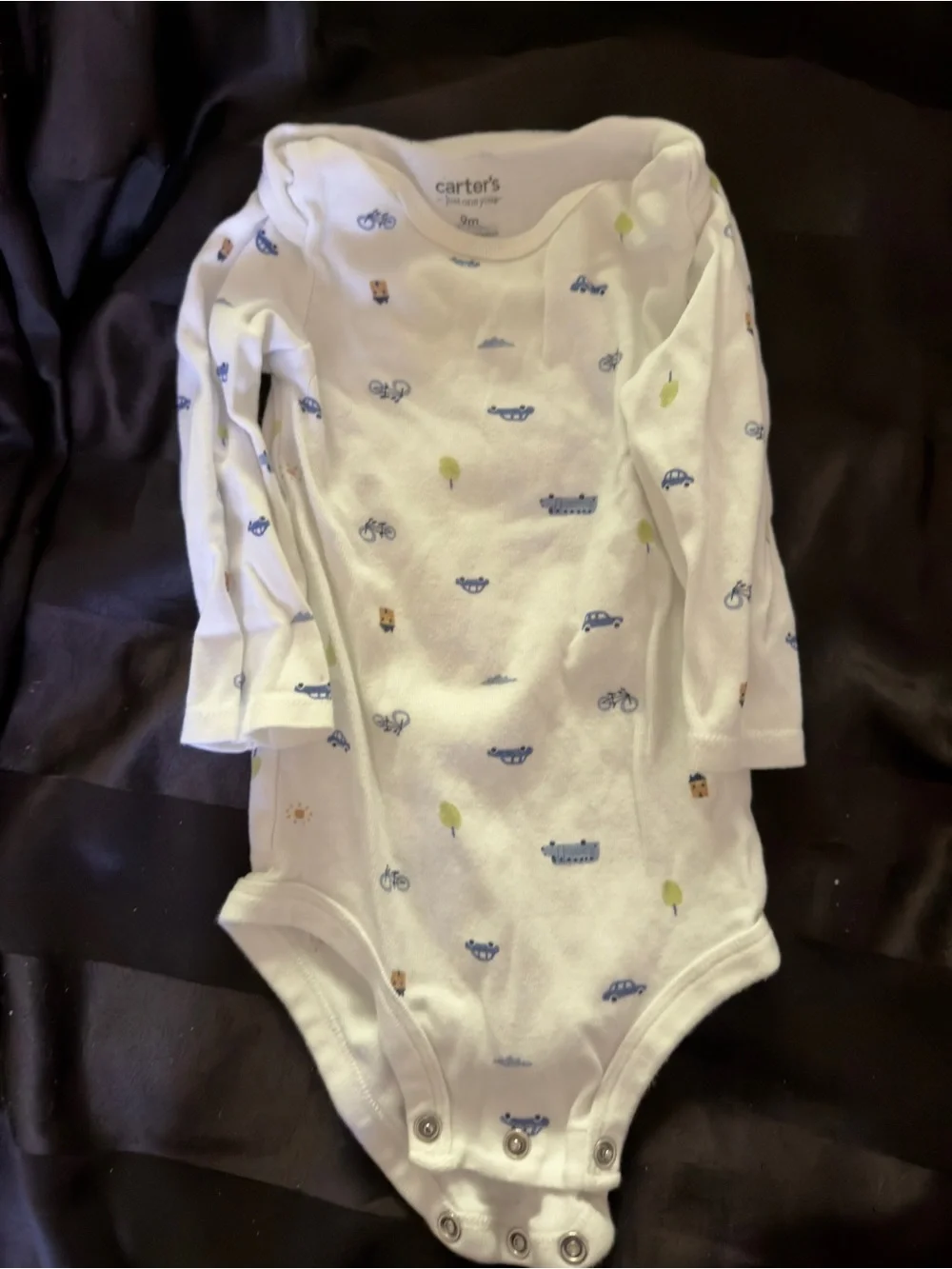 Carter's White Long-Sleeve Printed Baby Bodysuit with Blue and Green Motifs